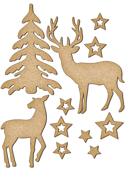 Fabrika Decoru 'Christmas Tree and Reindeer' MDF Elements  - FDSBK-172