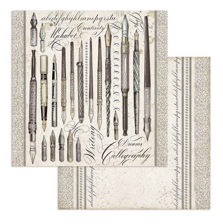 Stamperia Rice Paper Sheet A4-Vintage Pens, Calligraphy