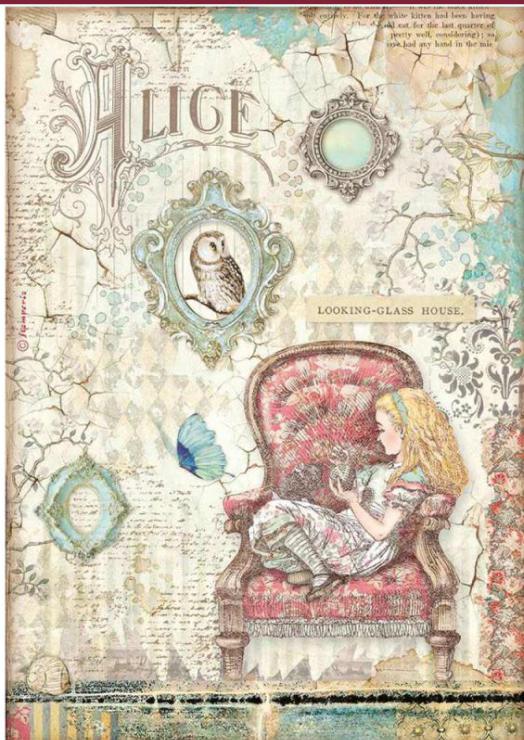 Stamperia A4 Decoupage  Rice Paper Alice Looking Glass House DFSA4601