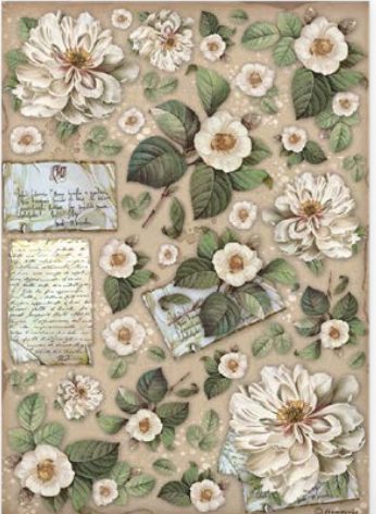 Stamperia A4 Decoupage Vintage Library - Flowers and Letters DFSA4757