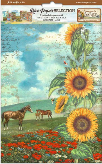 Stamperia A4 x 6 Decoupage Rice Papers Sunflower Art - DFSA4XSF