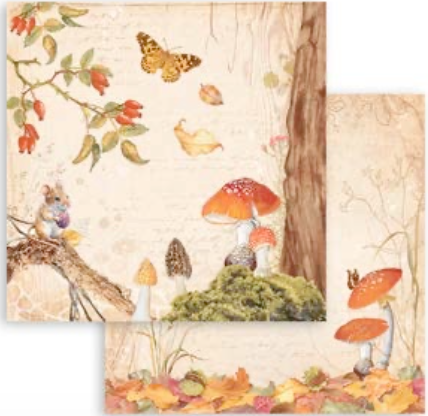 NEW Stamperia Woodland Mushroom -  Double Face Paper 30 x 30 SBB959