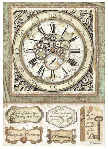 Stamperia A4 Rice Paper Lady Vagabond Clock and Mechanisms DFSA4519