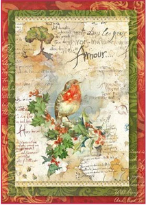 Stamperia A4 Decoupage Rice Paper -  Christmas Robin DFSA4037