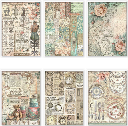 NEW Stamperia A4 x 6 Decoupage Rice Papers Brocante Antiques - DFSA4XBR