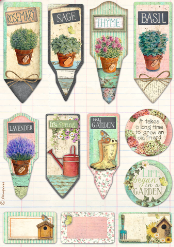 NEW Stamperia A4 Decoupage  Rice Paper  Garden Tags and Labels - DFSA4869