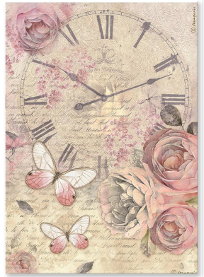 NEW Stamperia A4 Decoupage  Rice Paper  Shabby Rose Clock - DFSA4880 Pre-Order