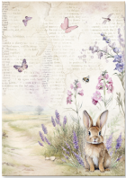 Stamperia A4 Decoupage  Rice Paper  Lavender Bunny - DFSA4883