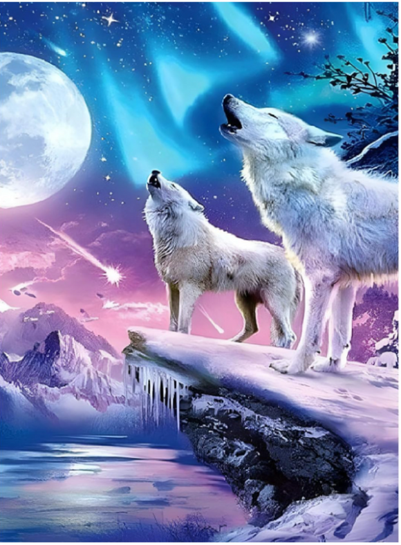 NEW Diamond Art Wolves and Moon 30x40cm