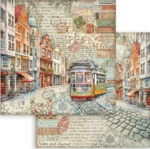 NEW Stamperia Art of Travelling Tram 30 x 30 SBB1038