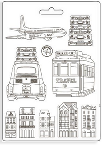 NEW Stamperia A4 Moulds - Art of Travelling  Transports K3PTA4585