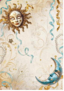 NEW Stamperia A4 Decoupage  Rice Paper  Masquerade Sun and Moon DFSA4982