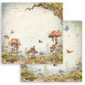 NEW Stamperia Hidden Grove Mushroom Houses Double Face Paper 30 x 30 SBB1059 Pre-order