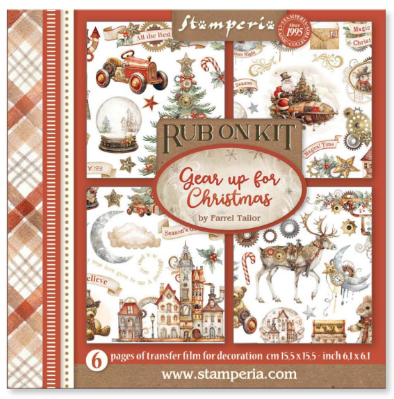 NEW Stamperia Gear up for Christmas Rub On Kit DFLRBX03
