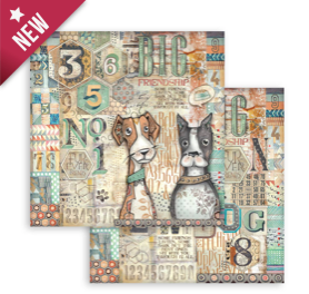 NEW Stamperia Furry Friends Dogs and Numbers Double Face Paper 30 x 30 SBB1099