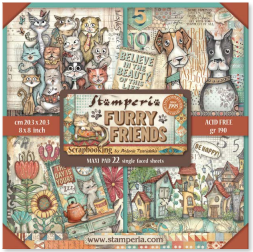 NEW Stamperia Furry Friends 8x8 Pad (22 Single Sided Sheets) SBBSX18