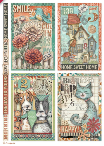 NEW Stamperia A4 Decoupage Rice Paper Furry Friends 4 Cards DFSA41064