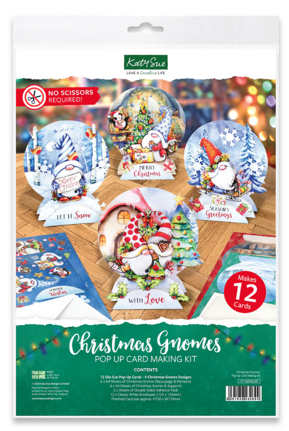 NEW Christmas Garden Gnomes, Pop Up Card Making Kit