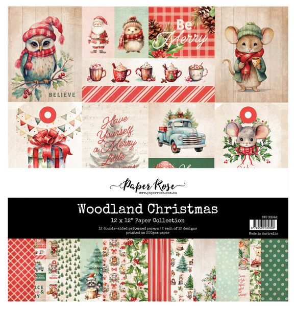 NEW Paper Rose Woodland Christmas 12x12 Paper Collection