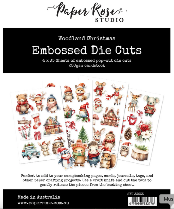 NEW Paper Rose Woodland Christmas Embossed Die Cuts