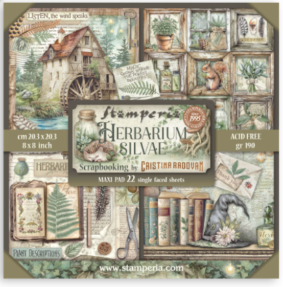 NEW Stamperia Herbarium Silvae  8x8 Pad (22 Single Sided Sheets) SBBSXB20
