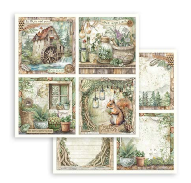 NEW Stamperia Herbarium Silvae 4 Cards Double Face Paper 30 x 30 SBB1114