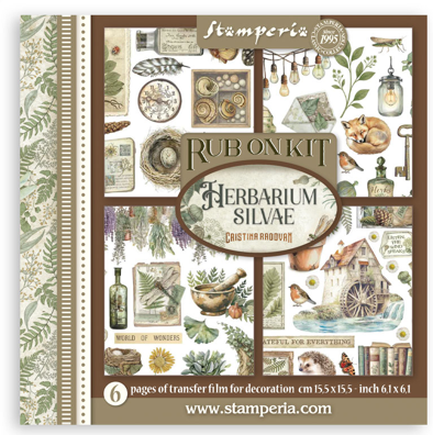 NEW Stamperia Herbarium Silvae Rub On Kit DFLRBX02