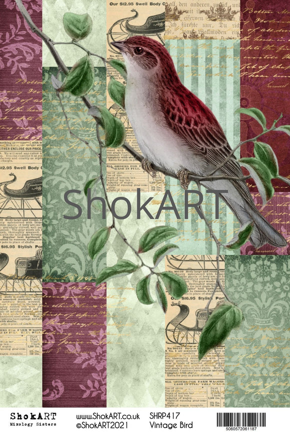 ShokART A4 Rice Papers - Vintage Bird - SHRP417
