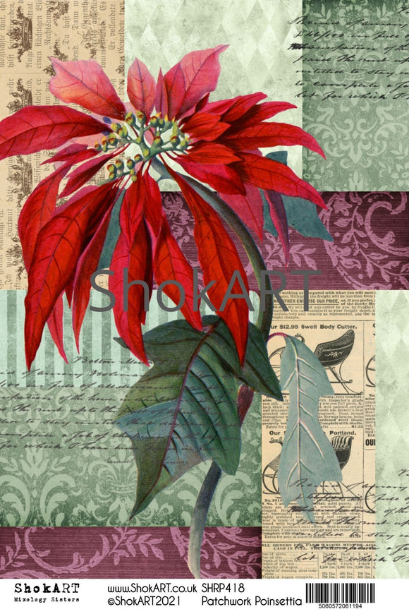 ShokART A4 Rice Papers - Patchwork Poinsettia - SHRP418
