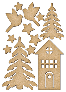Fabrika Decoru 'Christmas Tree, Birds and House' MDF Elements  - FDSBK-168