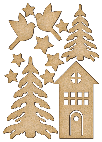 Fabrika Decoru 'Christmas Tree, Birds and House' MDF Elements  - FDSBK-168