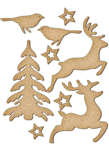 Fabrika Decoru 'Christmas Tree, Birds and Reindeer' MDF Elements  - FDSBK-173