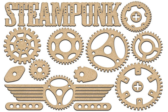 Fabrika Decoru 'Steampunk Sign, Gears and Cogs' MDF Elements  - FDSBK-192
