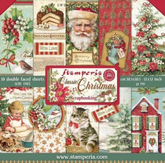 NEW Stamperia Christmas Greetings 12 x 12 Paper Pad SBBL137