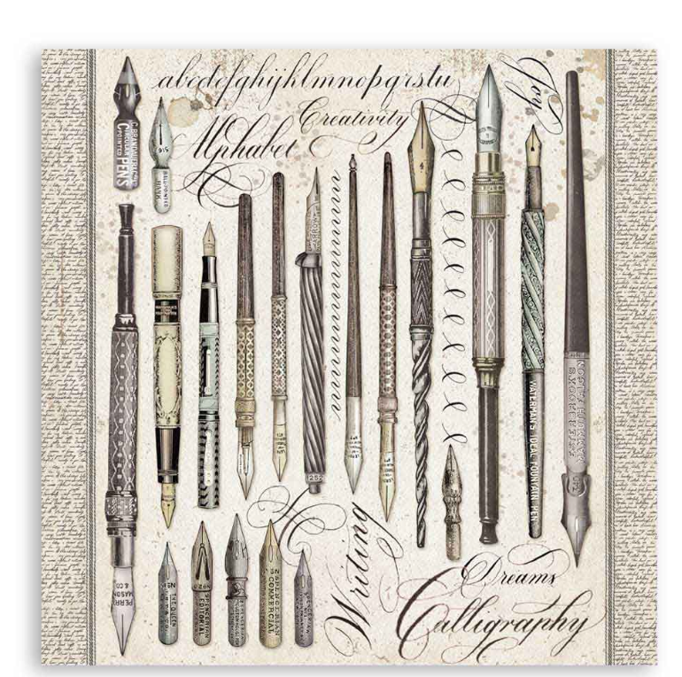 Stamperia Rice Paper Sheet A4-Vintage Pens, Calligraphy