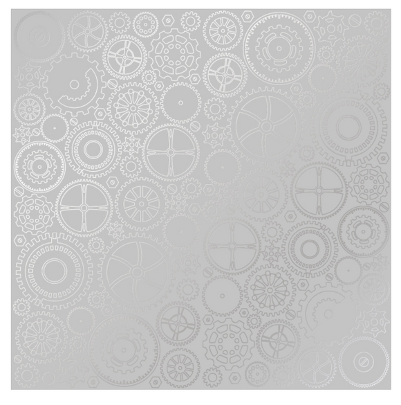 Fabrika Decoru 'Cogs and Gears - Silver' 12x12 Silver Embossed Cardstock - FDFMP-17-008