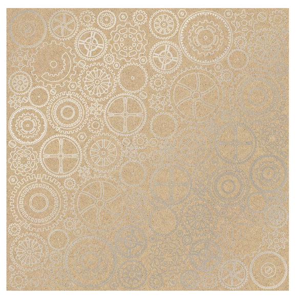 Fabrika Decoru 'Cogs and Gears - Kraft' 12x12 Silver Embossed Cardstock - FDFMP-17-007