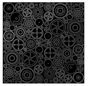 Fabrika Decoru 'Cogs and Gears - Black' 12x12 Silver Embossed Cardstock - FDFMP-17-010