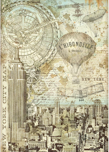 Stamperia A4 Decoupage  Rice Paper - Sir Vagabond Aviator NY City Map - DFSA4700