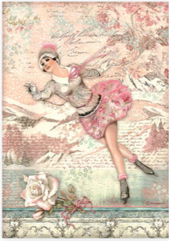 Stamperia A4 Decoupage  Rice Paper  - Sweet Winter Ice Skater - DFSA4725