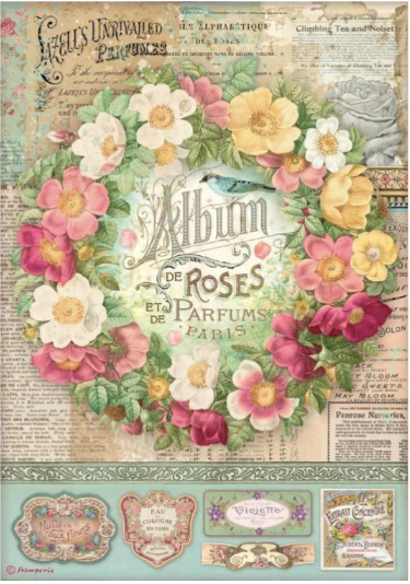 Stamperia A4 Decoupage  Rice Paper  - Rose Parfum Album De Roses - DFSA4734