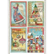 Stamperia A4 Decoupage Rice Paper -  Patchwork Postcards Make A Wish DFSA4408