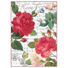 Stamperia A4 Decoupage Rice Paper -Red Roses and Music DFSA4305