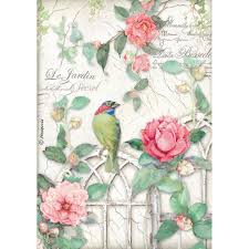 Stamperia A4 Decoupage Rice Paper - Floral Bird Fence DFSA4210